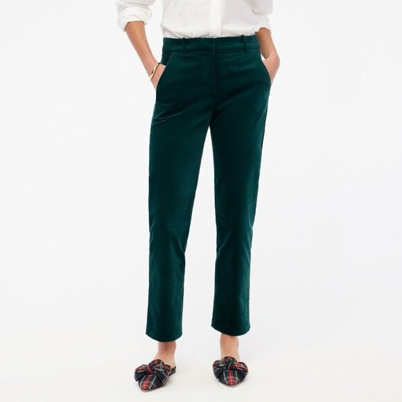 J Crew Womens Velvet Kallie Pant Sz 24 Green Straight Leg Minimalist Preppy - Picture 1 of 7